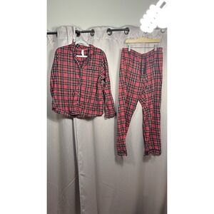 Stars Above Women's Buffalo Plaid Cozy Button Flannel 2PC Pajama Set Size Large